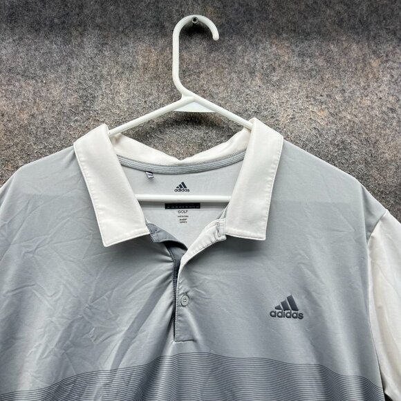 Adidas Polo Shirt Mens 2XL Gray Performance Stretch Golf Golfer Athletic Logo - Picture 3 of 11